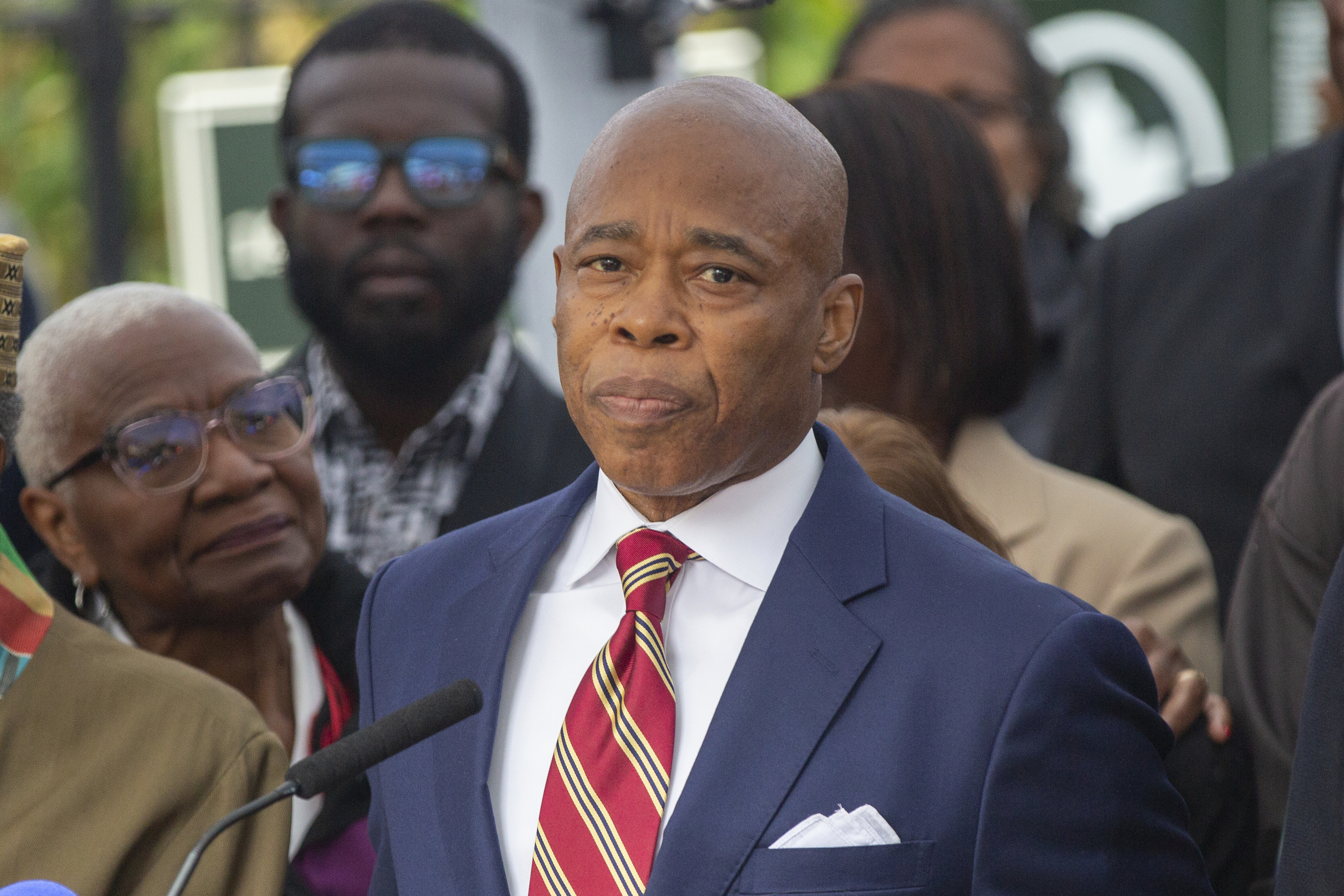 Photo: NYC Mayor Eric Adams speaks to the news media on Thursday, September 26, 2024. (AP Photo/Ted Shaffrey)